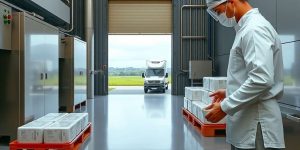 Fábrica de manteca de cerdo industrial con operarios supervisando la producción en España