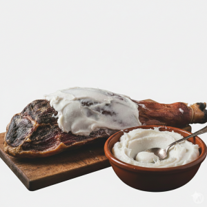 Aplicación de manteca de cerdo sobre jamón en secadero para evitar el secado y mejorar la curación