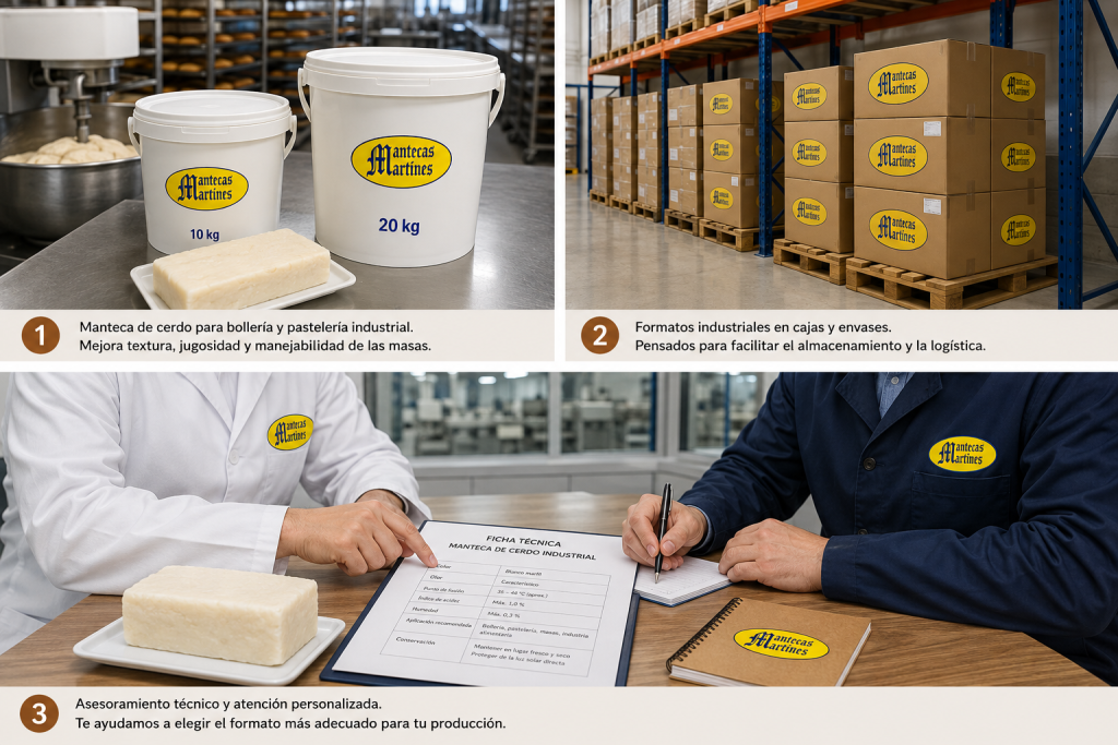 Formatos de manteca de cerdo industrial para bollería y pastelería.